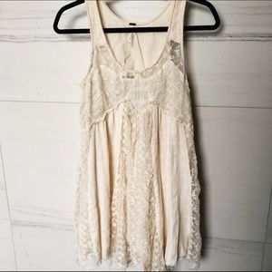 Free People Mini Cream Lace Dress Keyhole Cutout